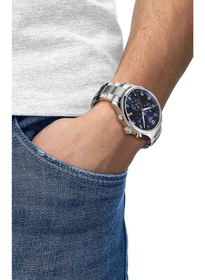 TISSOT Chrono XL Classic Blue Dial Silver Steel Strap Watch for Men T116.617.11.047.01 - Image 5